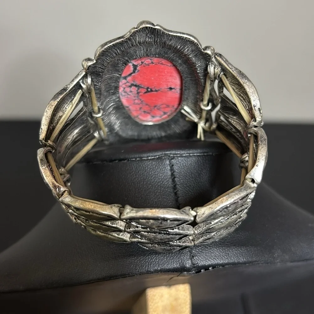 Oversized Stone Western Boho Chunky Stretch Silver Tone Stretch Bracelet